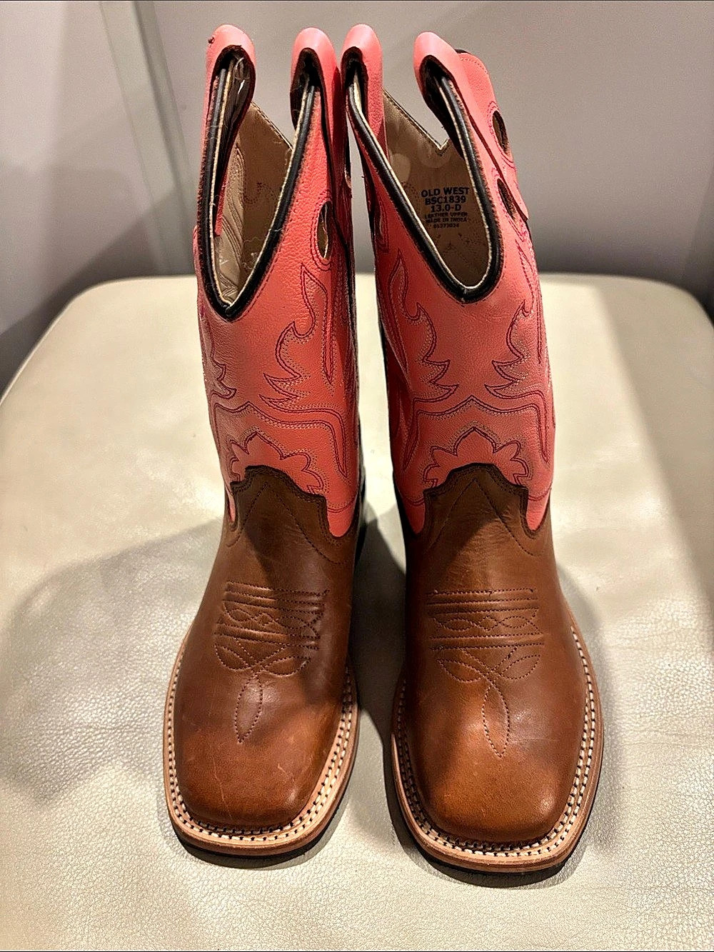 Brand New Old West Girls Western Cowboy Boots Pink & Brown Size 13